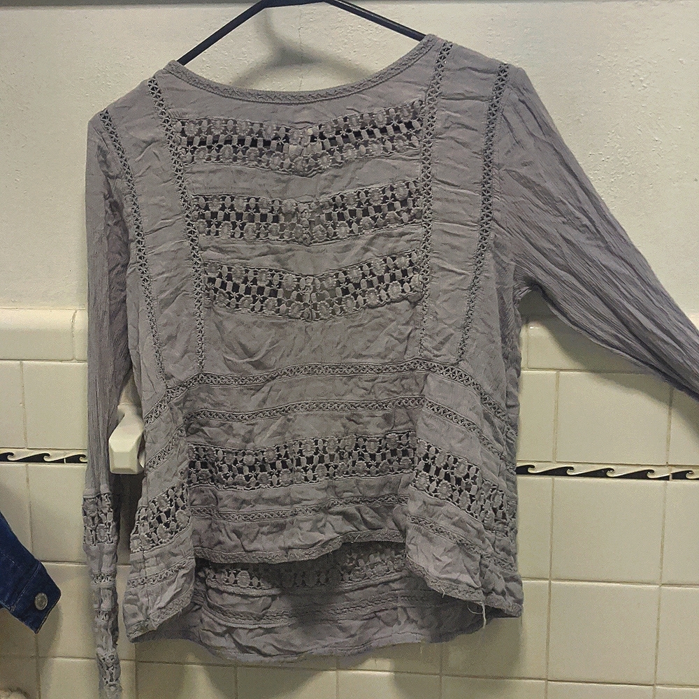 Patrons of Peace grey crochet top
